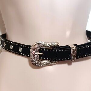Nocona Western Black Genuine Leather Belt with Rhinestones